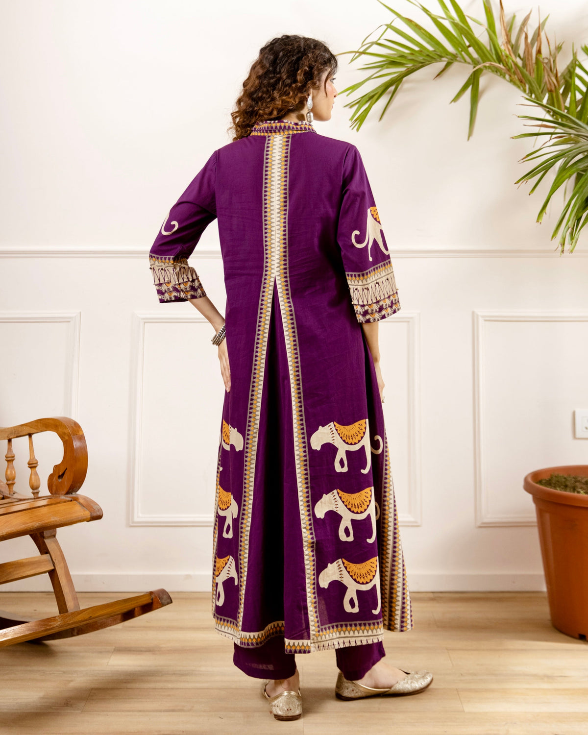 Purple Tribal Bagh Beadwork A Line Cotton Kurta Set