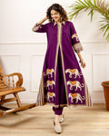 Purple Tribal Bagh Beadwork A Line Cotton Kurta Set