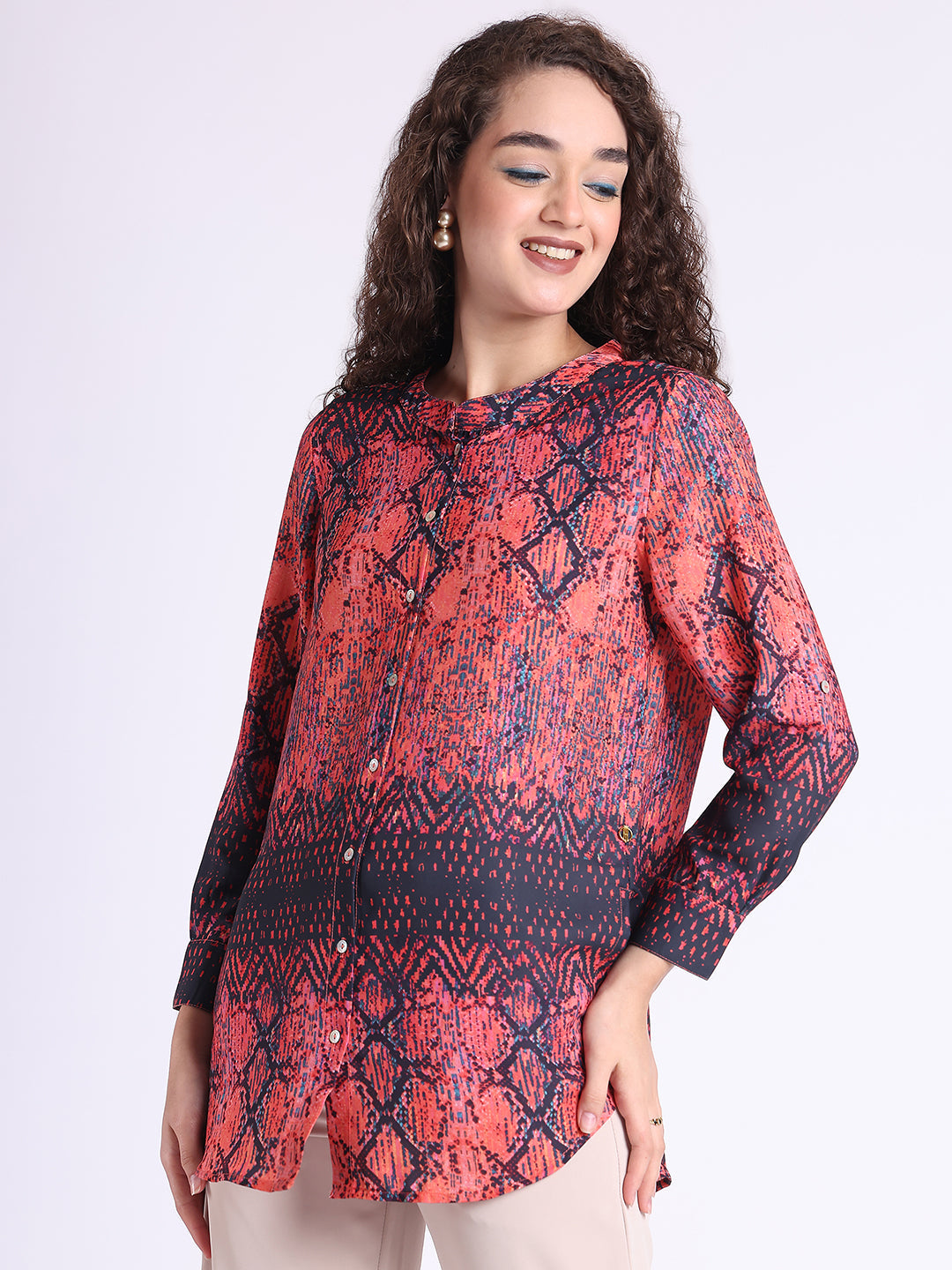 Orange Snake Button Down Shirt