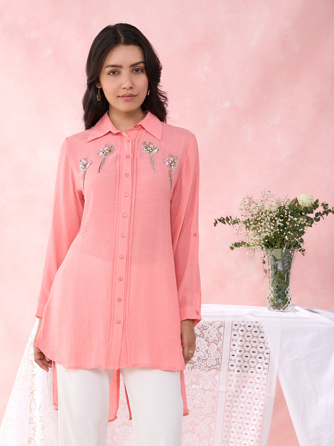 Peach Birds Array Shirt