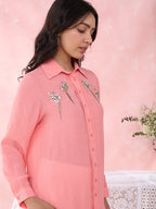 Peach Birds Array Shirt