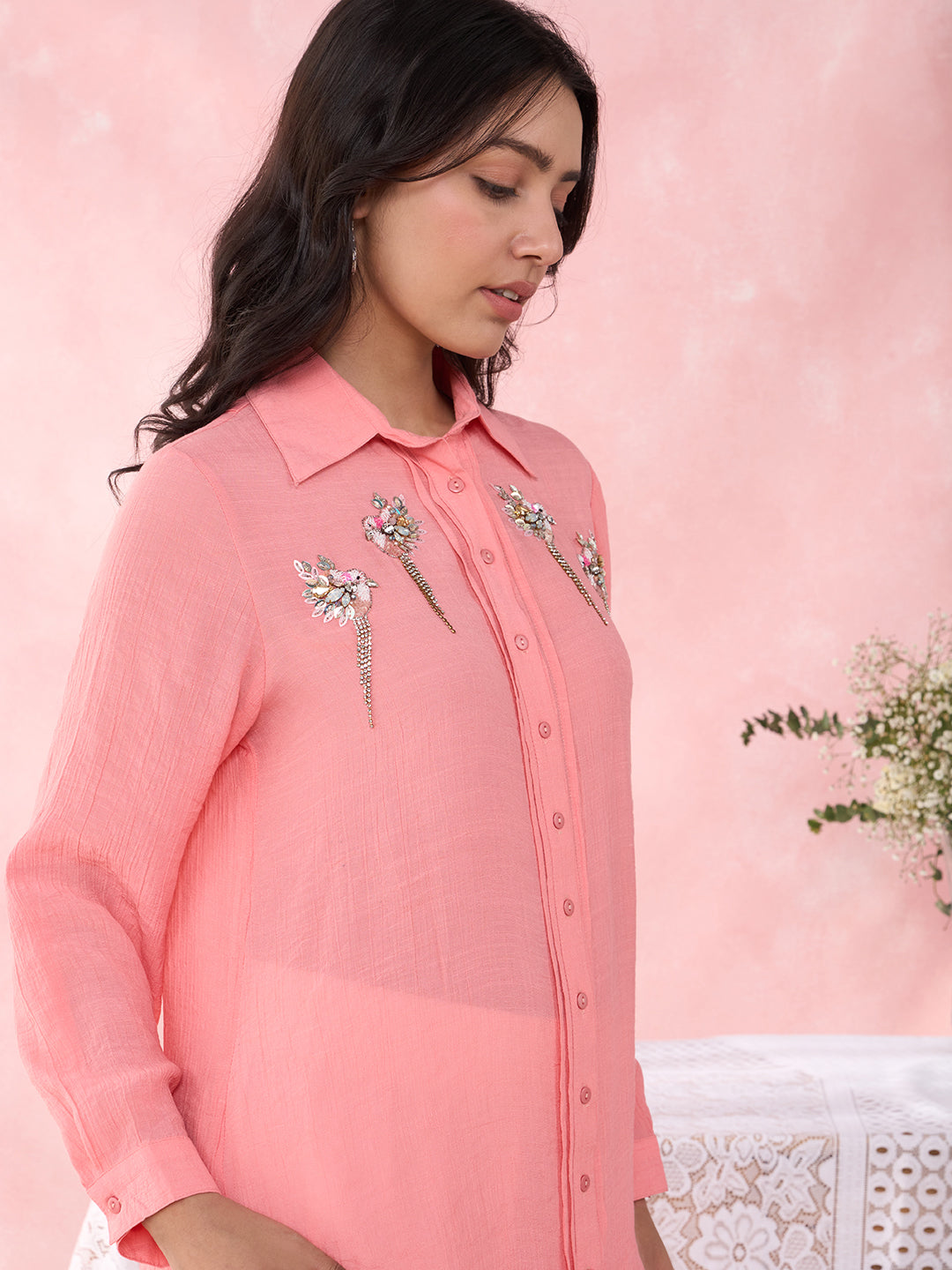 Peach Birds Array Shirt