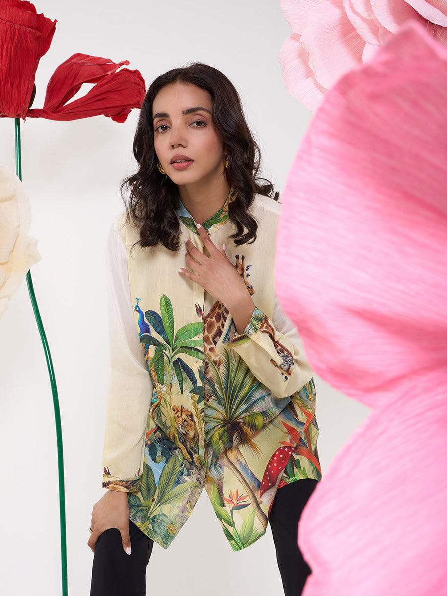 Yellow Jirafa Conceal Button Shirt