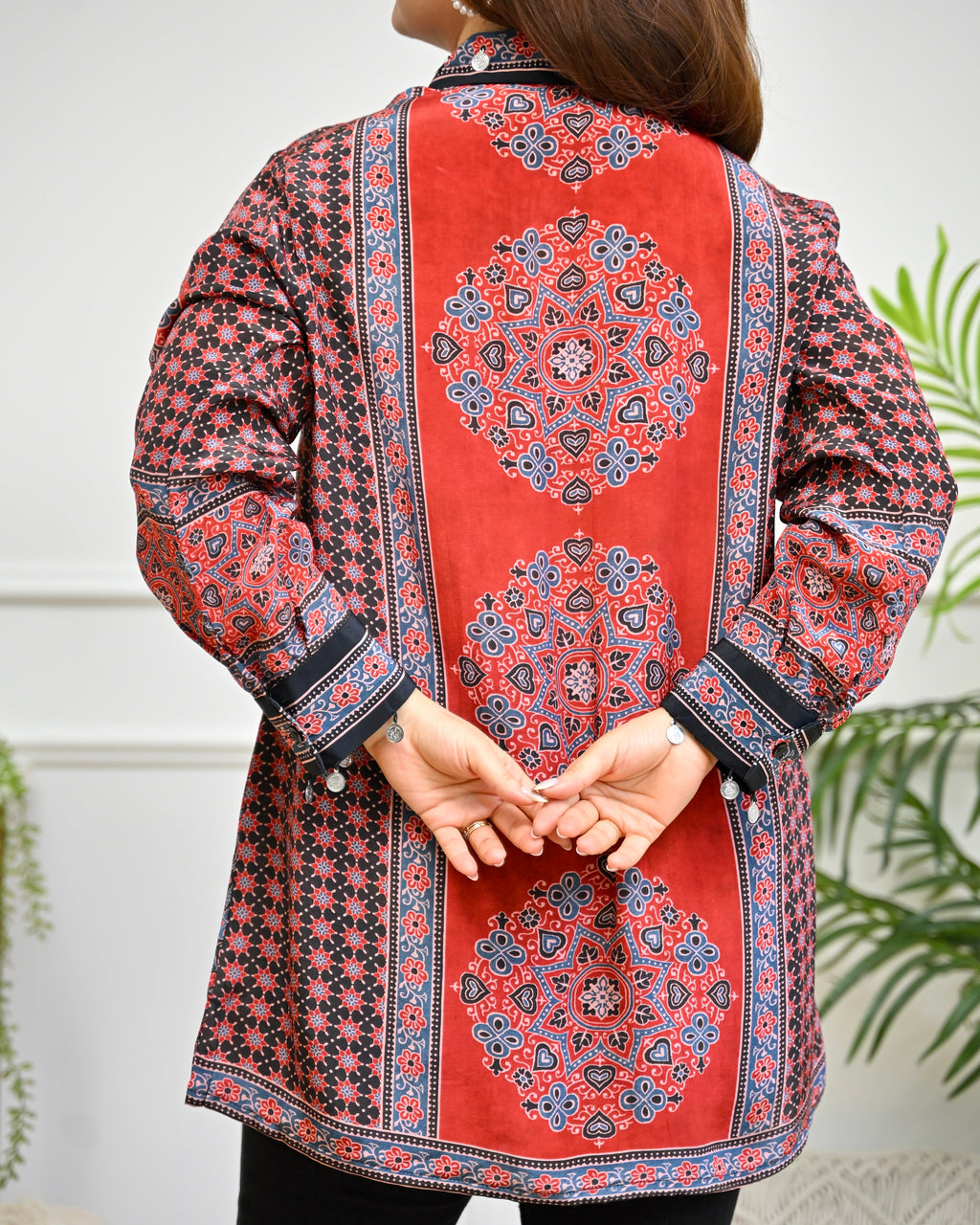 Crimson Monochrome Mosaic Crepe Ajrakh Shirt