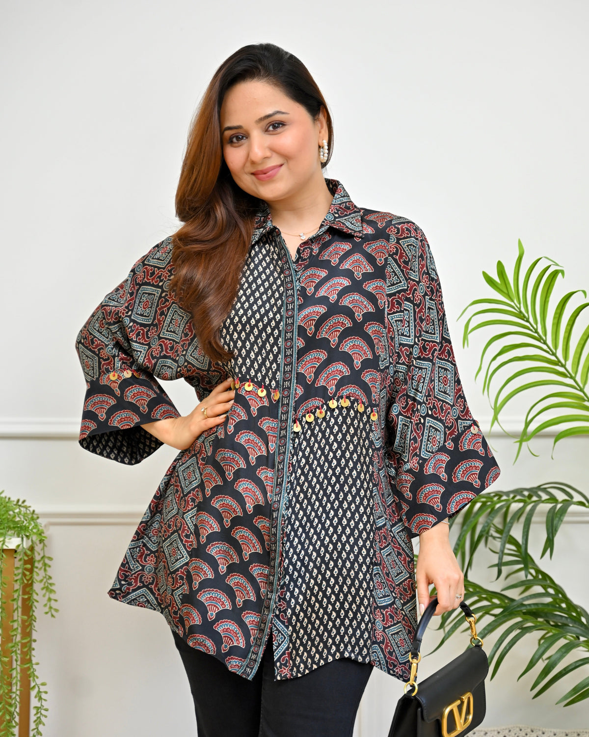Midnight Mehroon Scallop Crepe Ajrakh Shirt