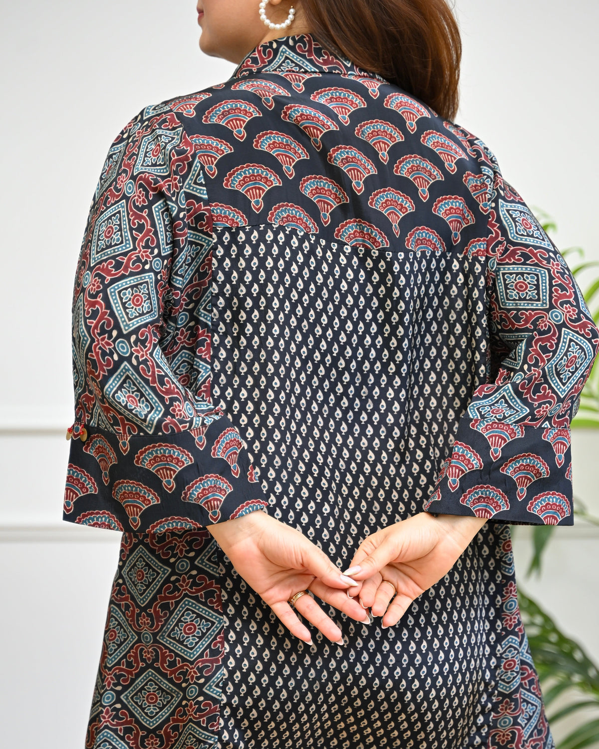 Midnight Mehroon Scallop Crepe Ajrakh Shirt