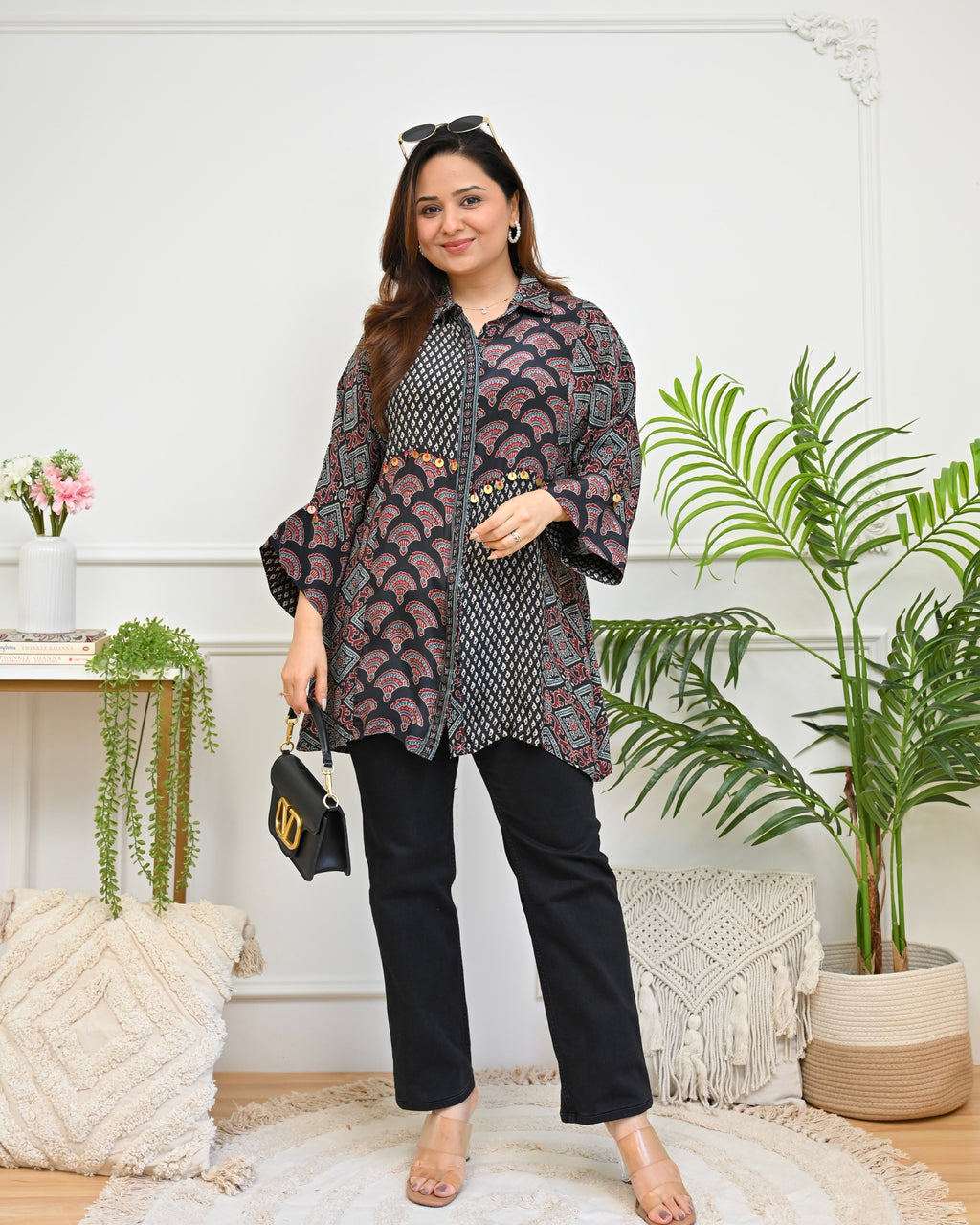 Midnight Mehroon Scallop Crepe Ajrakh Shirt