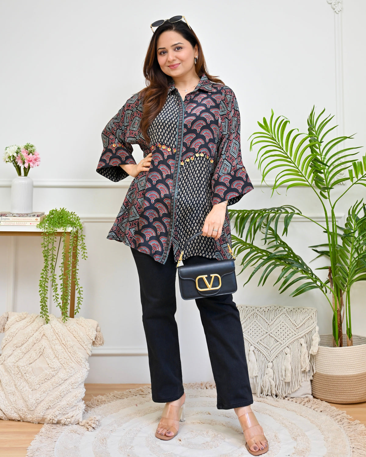 Midnight Mehroon Scallop Crepe Ajrakh Shirt