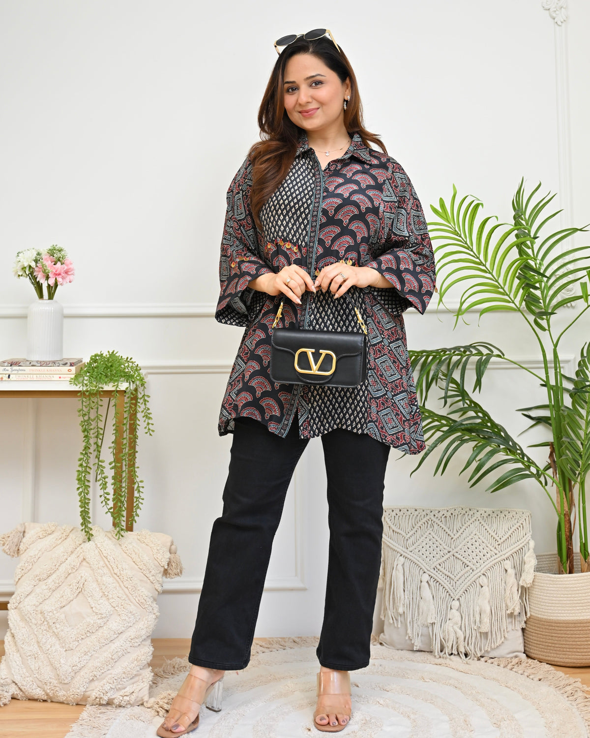 Midnight Mehroon Scallop Crepe Ajrakh Shirt