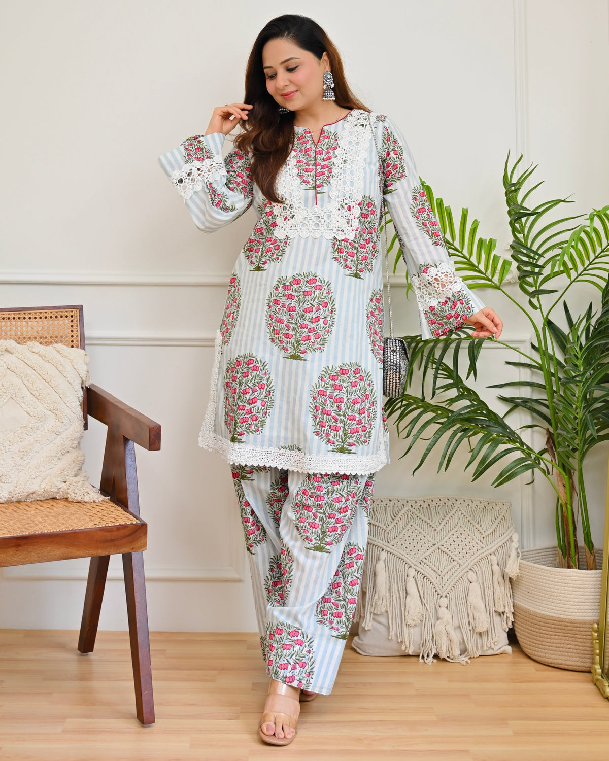 Blue Ivory Anardana Lace Farshi Set
