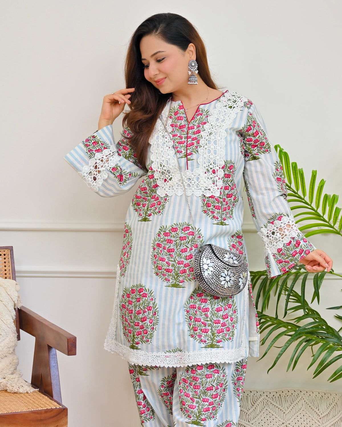 Blue Ivory Anardana Lace Farshi Set