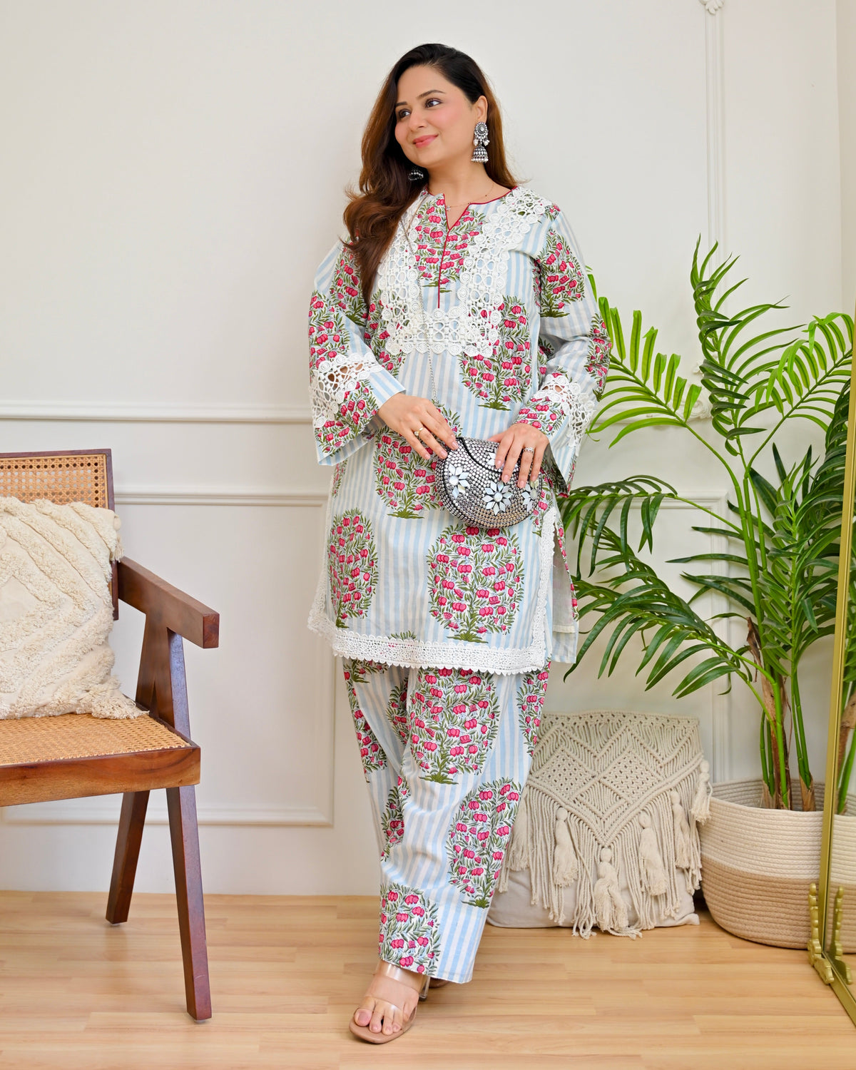 Blue Ivory Anardana Lace Farshi Set