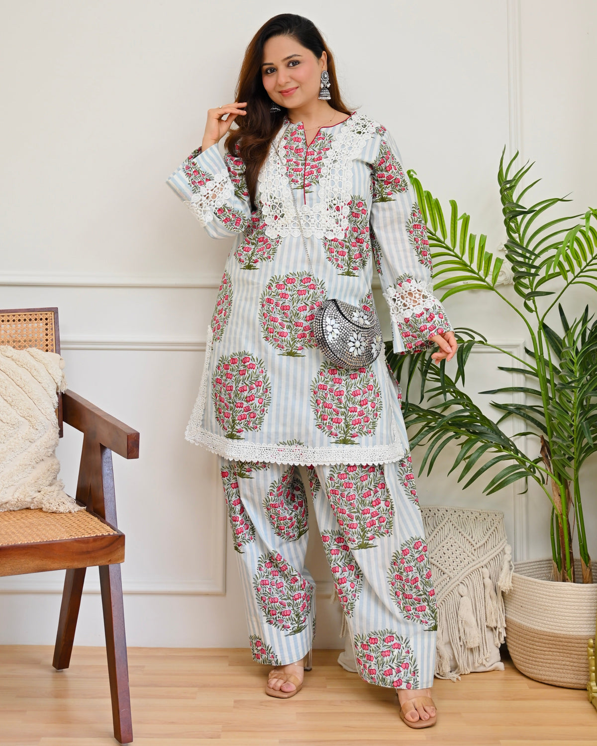 Blue Ivory Anardana Lace Farshi Set