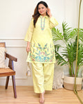 Lemon Blossom Threaded Mul Cotton Farshi Set