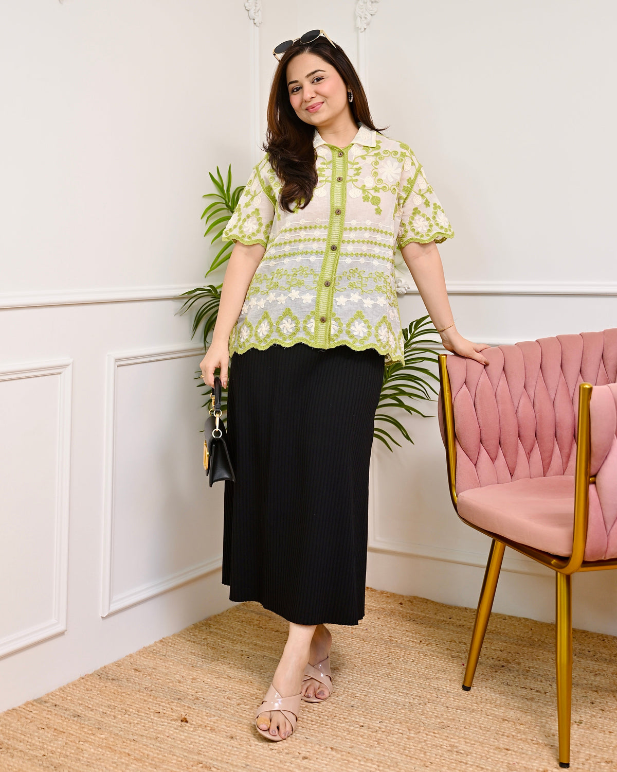 Lime Green Harmony Threaded Korean Shirt