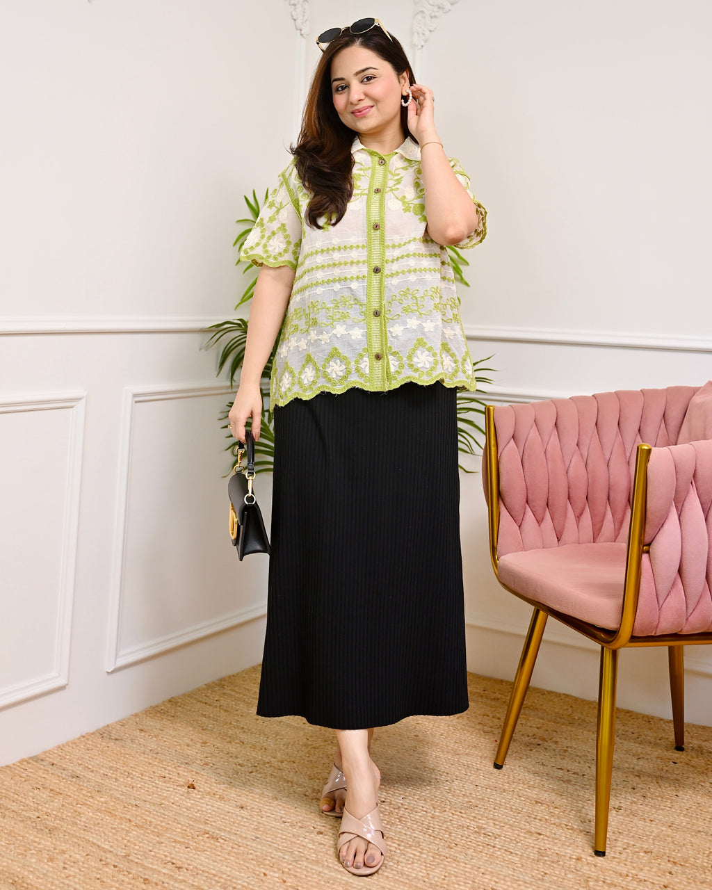 Lime Green Harmony Threaded Korean Shirt