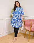 Cobalt Blue Floral Cotton Silk Tunic