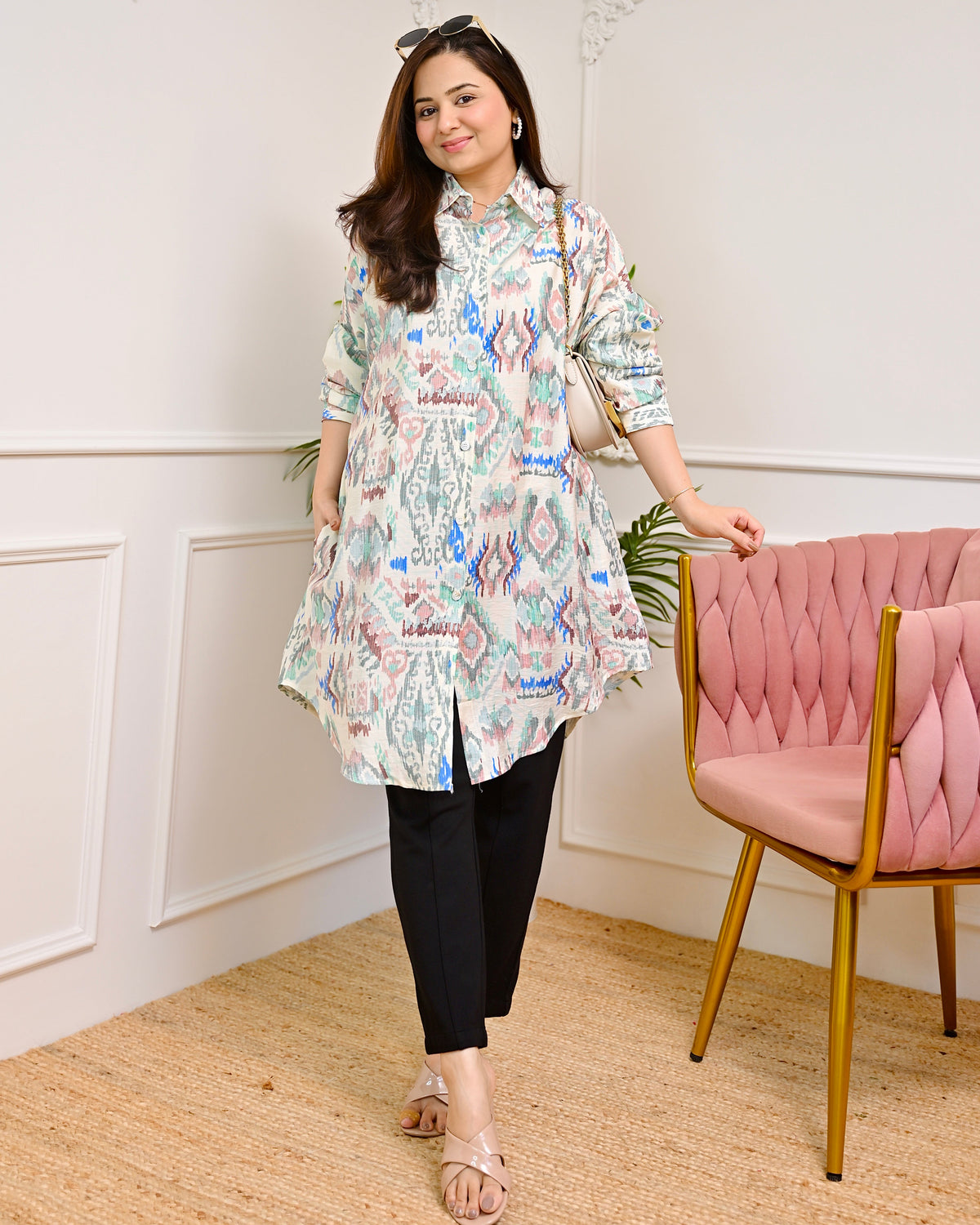 Powder Blue Ikat Charm Cotton Silk Tunic