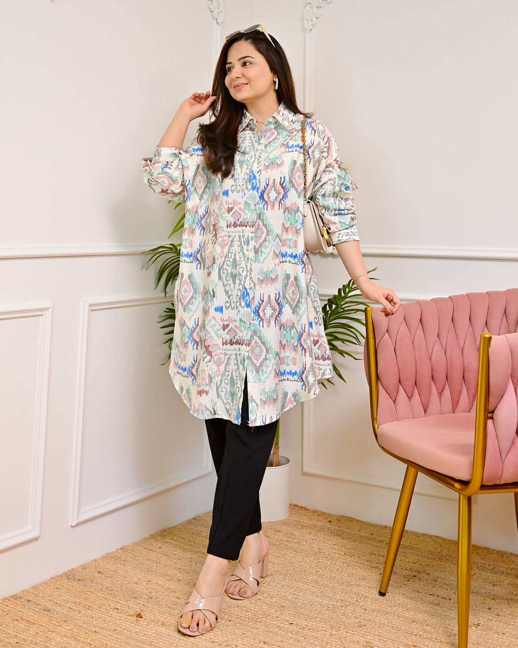 Powder Blue Ikat Charm Cotton Silk Tunic