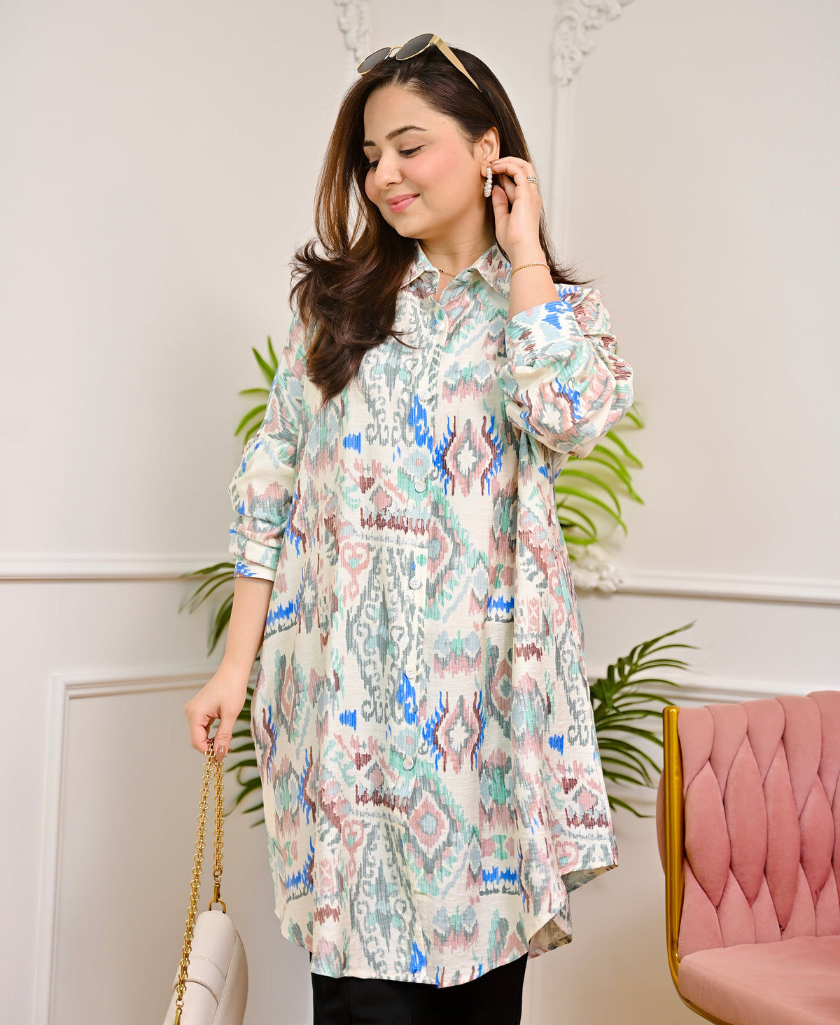 Powder Blue Ikat Charm Cotton Silk Tunic