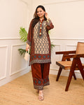 Mehroon Sheesh Mahal Ajrakh Crepe Farshi Co-ord