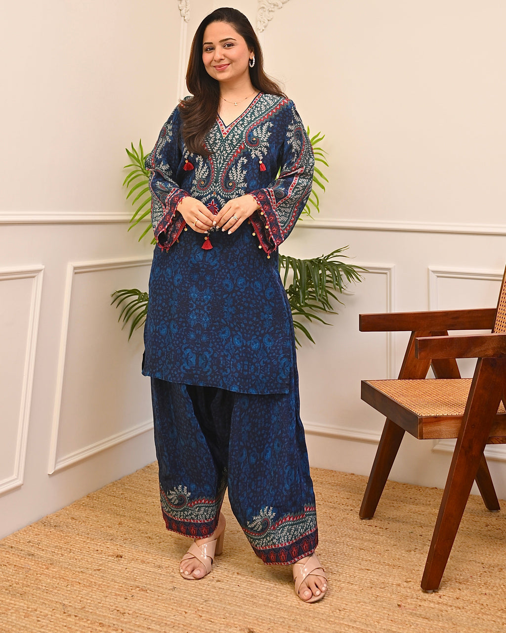Noor-e-Neel Ajrak Crepe Farshi Co-ord