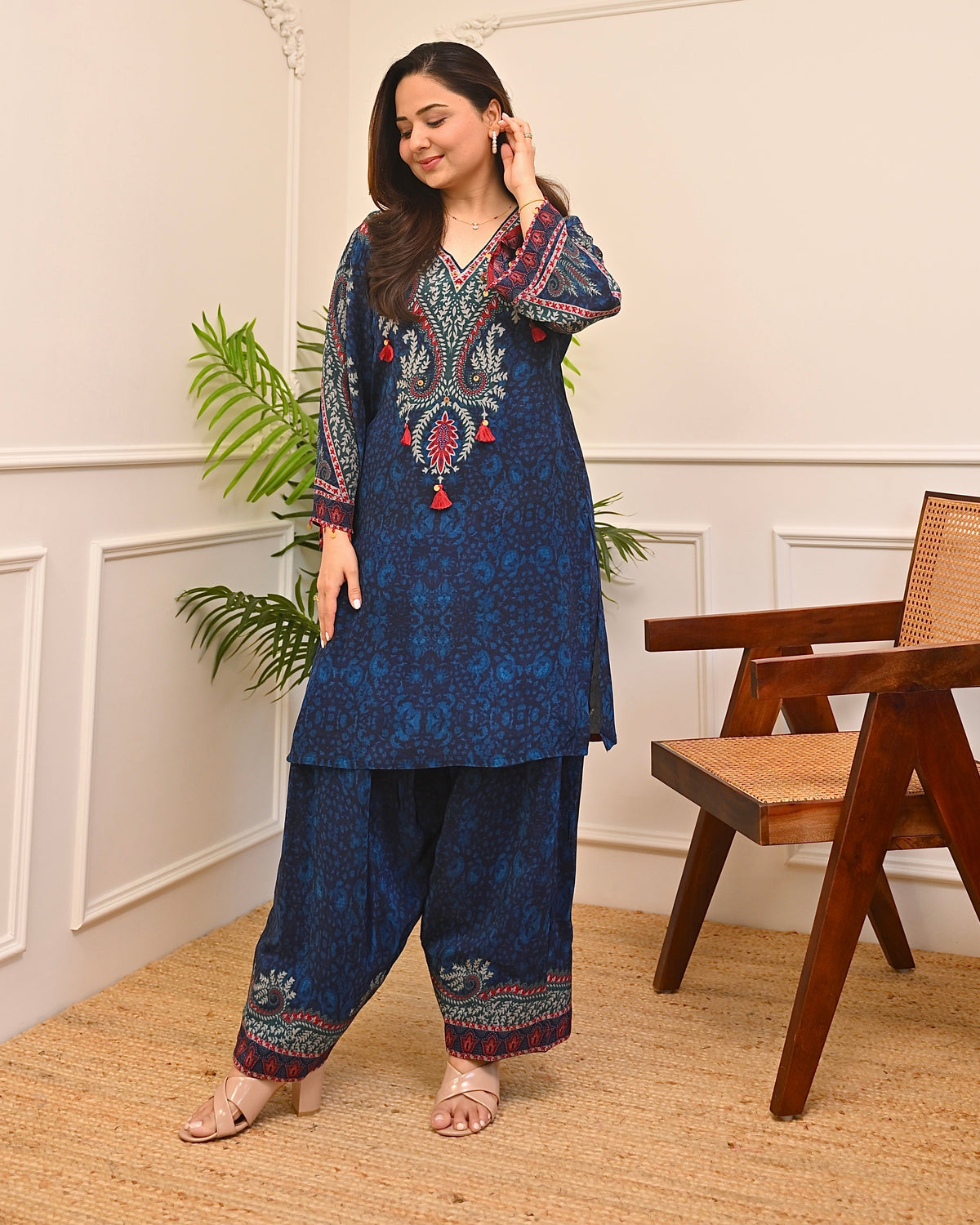 Noor-e-Neel Ajrak Crepe Farshi Co-ord