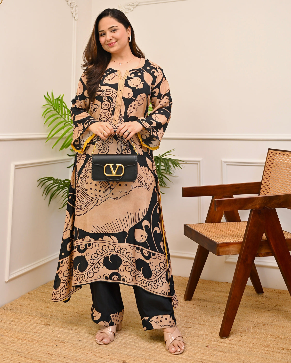 Black Midnight Kalamkari Muslin Kurta Set
