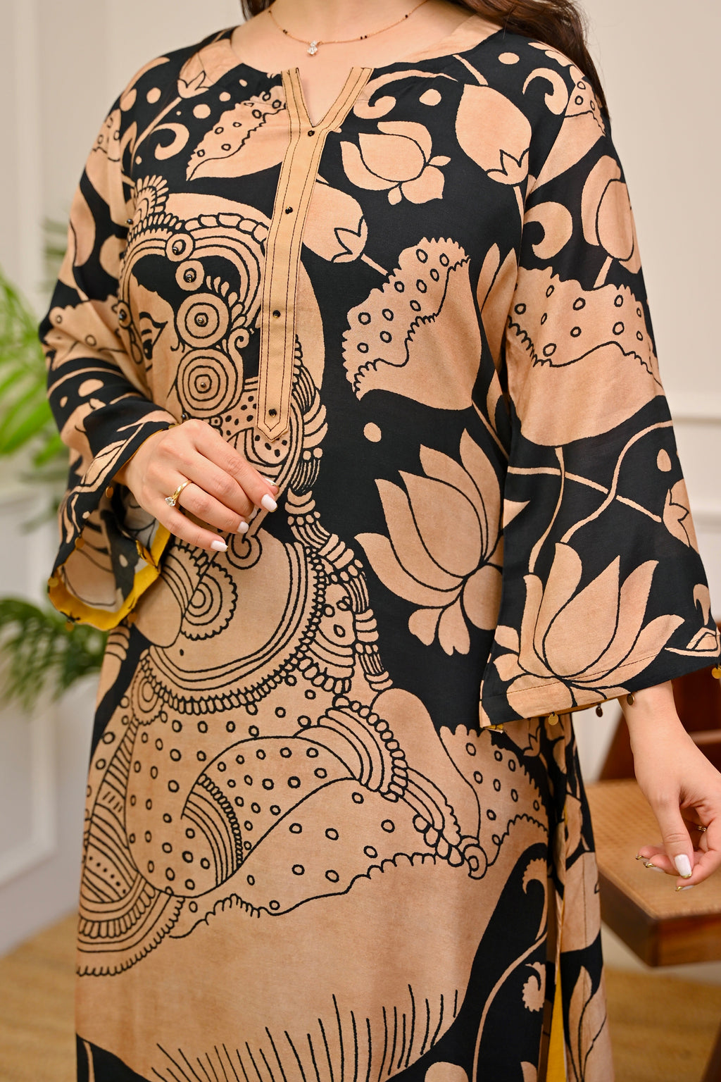 Black Midnight Kalamkari Muslin Kurta Set