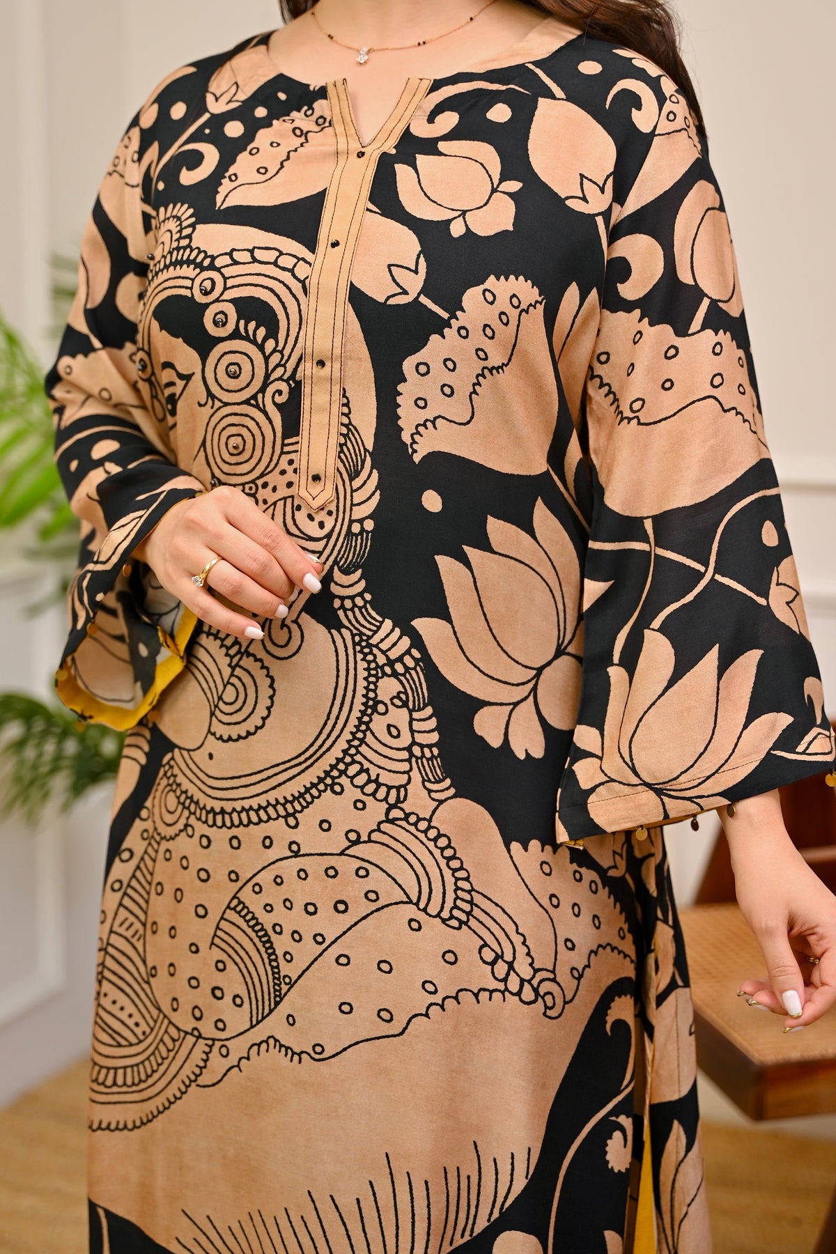Black Midnight Kalamkari Muslin Kurta Set