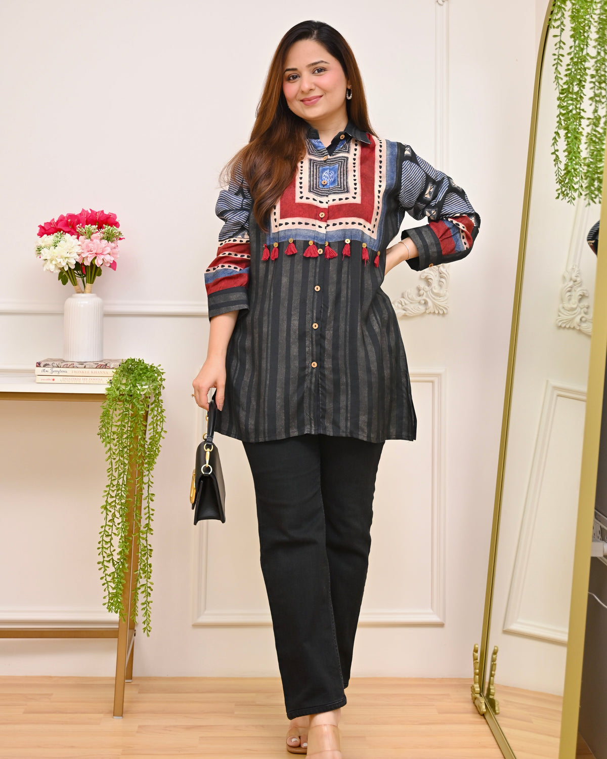 Black Tribal Mystic Threads Cotton Crepe Shirt