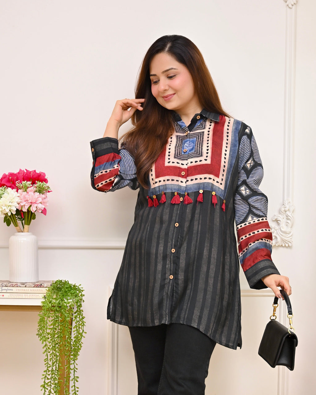 Black Tribal Mystic Threads Cotton Crepe Shirt