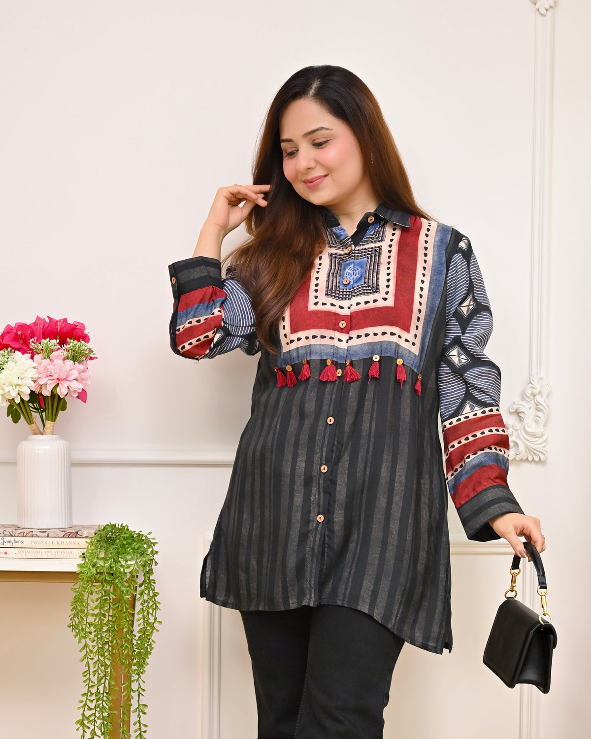 Black Tribal Mystic Threads Cotton Crepe Shirt