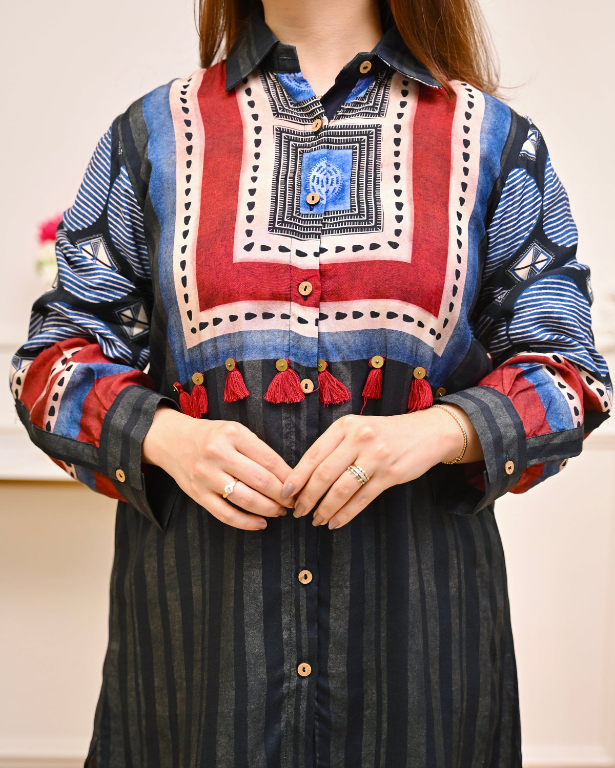 Black Tribal Mystic Threads Cotton Crepe Shirt