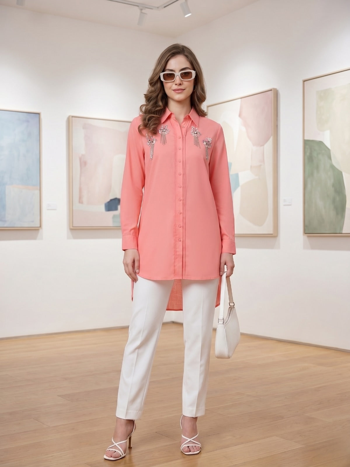 Peach Birds Array Shirt
