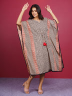 Beige Bagru Hand Block Printed Cotton Kaftan