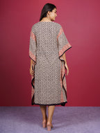 Beige Bagru Hand Block Printed Cotton Kaftan