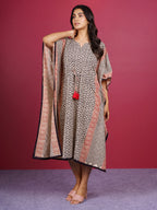 Beige Bagru Hand Block Printed Cotton Kaftan