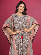 Beige Bagru Hand Block Printed Cotton Kaftan