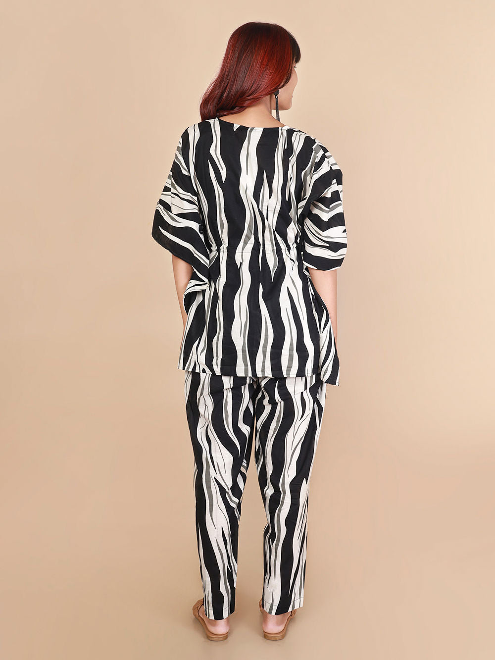 Black White Printed Cotton Nightwear- Set of 2