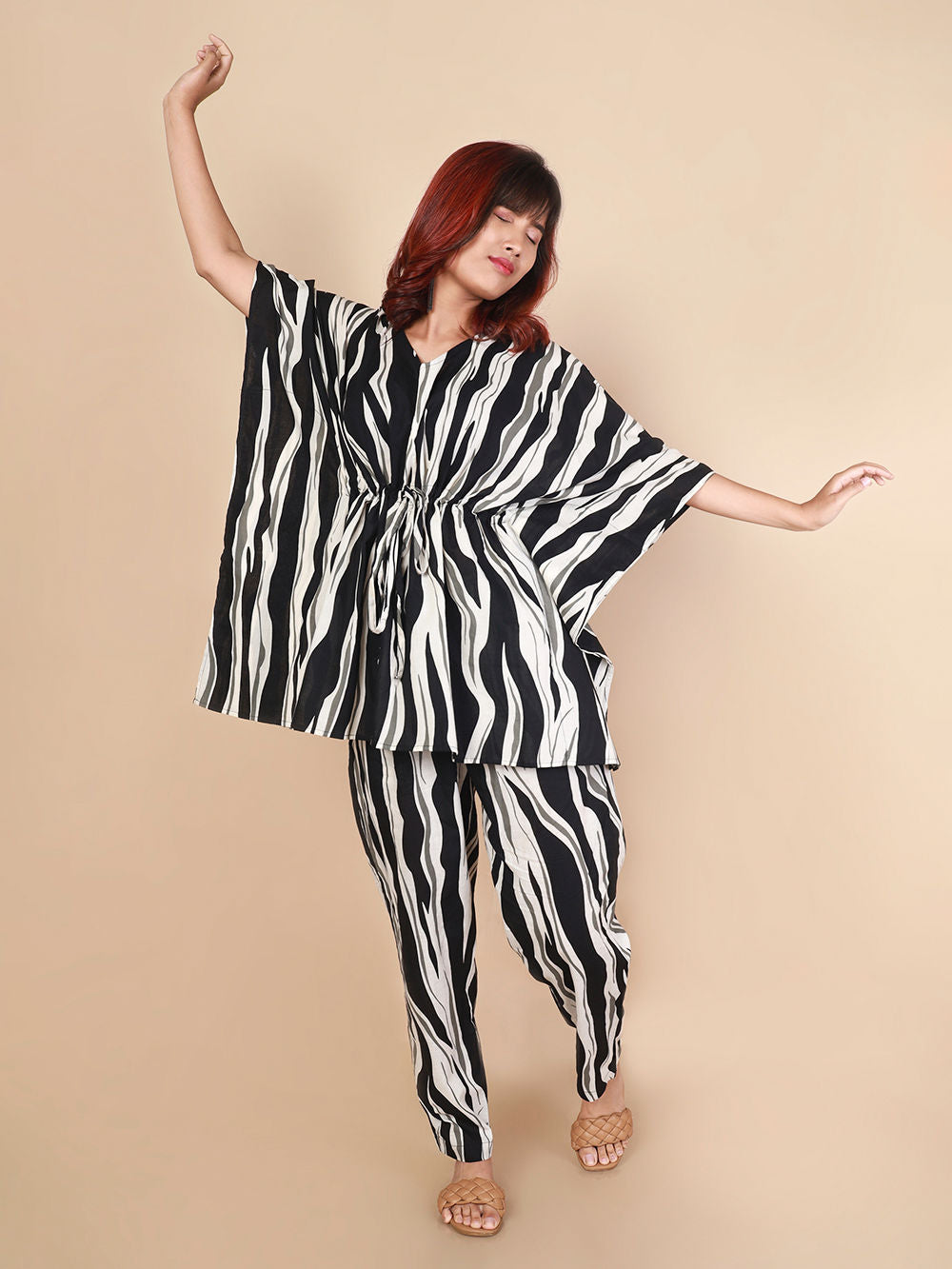 Black White Printed Cotton Nightwear- Set of 2