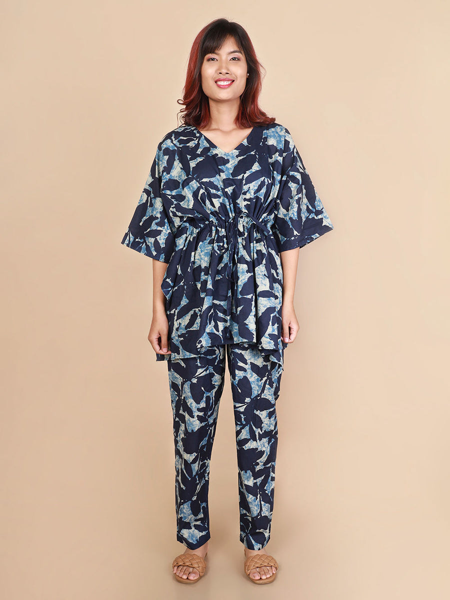 Blue Printed Cotton Nightwear- Set of 2