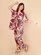 Wine Printed Cotton Nightwear- Set of 2