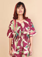 Wine Printed Cotton Nightwear- Set of 2