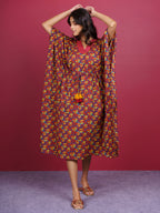 Red Bagru Hand Block Printed Cotton Kaftan