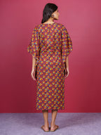 Red Bagru Hand Block Printed Cotton Kaftan