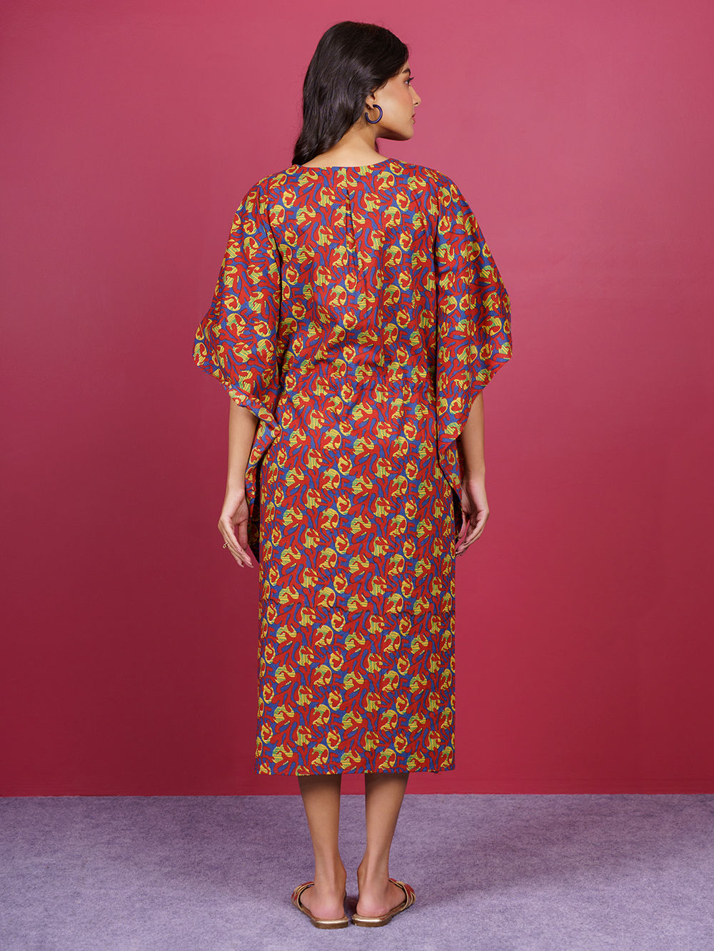 Red Bagru Hand Block Printed Cotton Kaftan