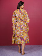 Yellow Bagru Hand Block Printed Cotton Kaftan