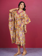 Yellow Bagru Hand Block Printed Cotton Kaftan