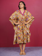 Yellow Bagru Hand Block Printed Cotton Kaftan